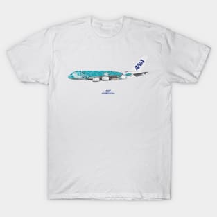 Illustration of ANA Airbus A380 - Flying Honu Kia T-Shirt